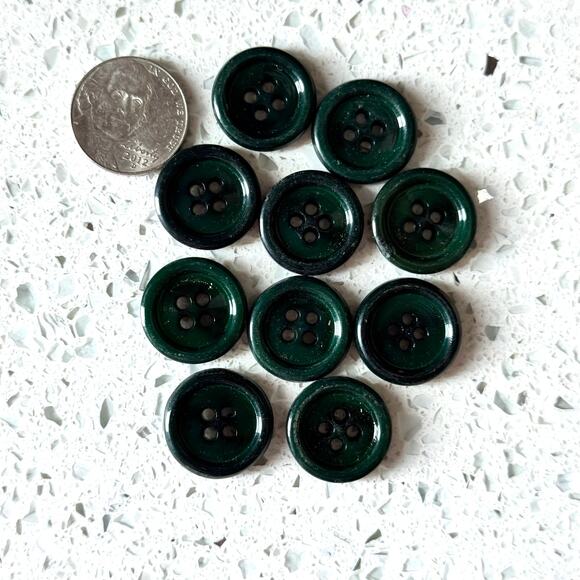 Y2K Vintage Buttons Lot Dark Green 10 Pcs Round 4 Hole DIY Art Crafting Sewing - Picture 5 of 6